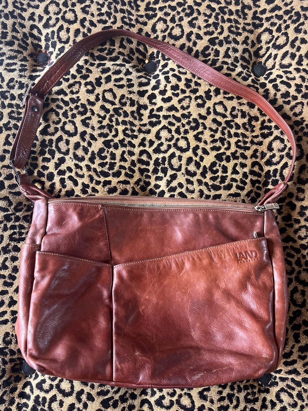Vintage LAND Leather Shoulder Tote, Luxury Bag Boho